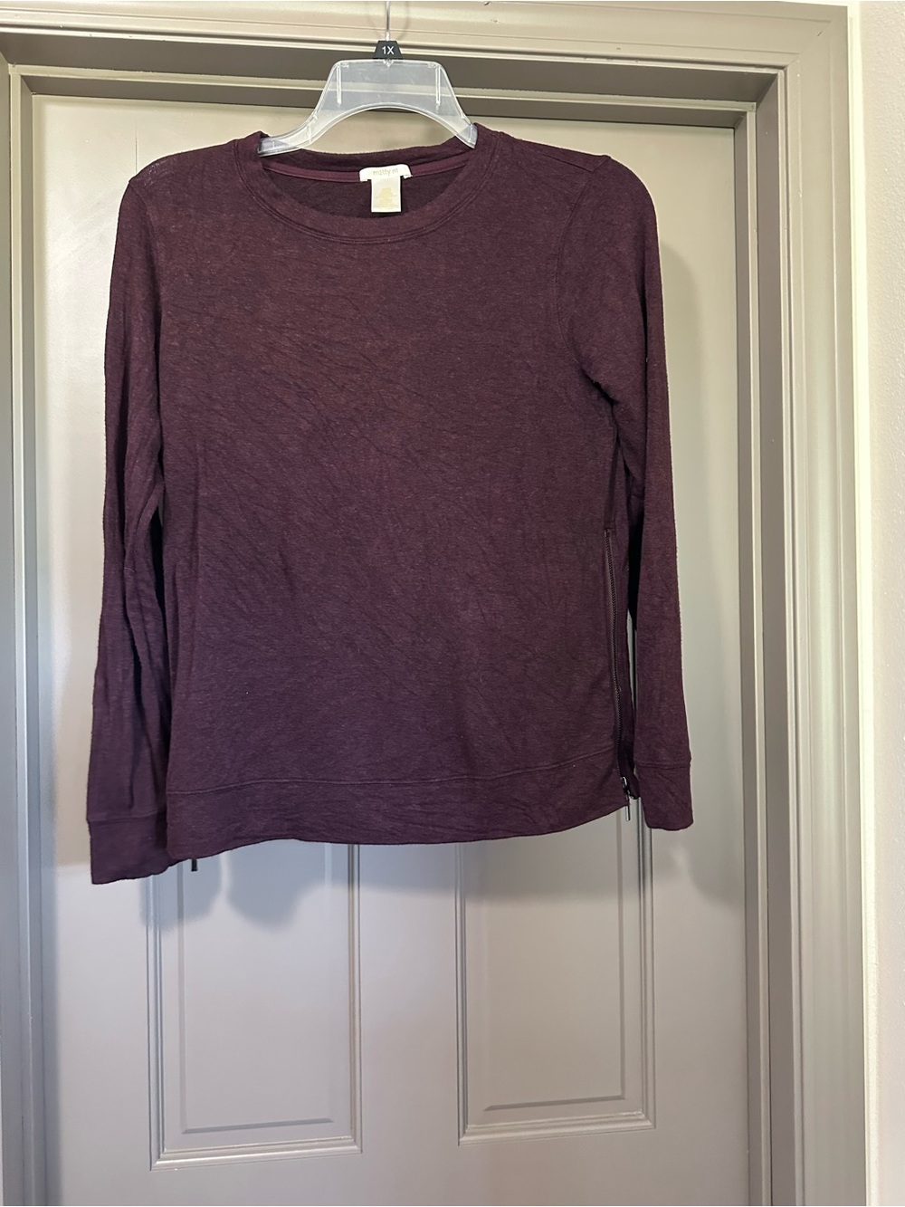 Matty M Deep Plum Crewneck Top Size Zip accents Size Small